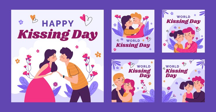 Vetor grátis colecção de postagens de instagram do dia internacional do beijo.