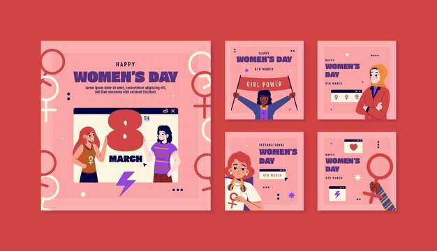 Colecção de postagens do Flat Instagram para a celebração do Dia Internacional da Mulher.