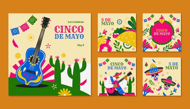 Colecção de postagens do Instagram para a celebração do Flat cinco de maio