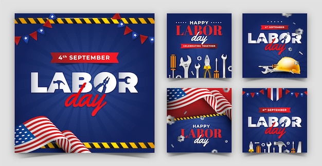Colecção de postagens realistas no Instagram para a celebração do Dia do Trabalho