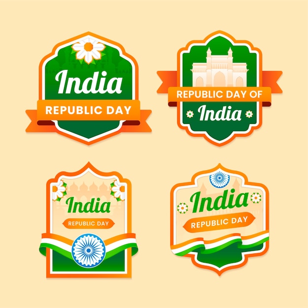 Vetor grátis colecção de rótulos gradientes para a celebração do dia da república da índia