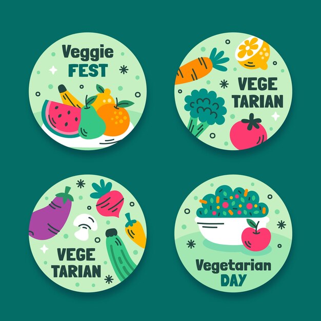 Colecção de rótulos planos para a celebração do Dia Mundial do Vegetarianismo