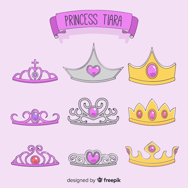 Vetor grátis colecção de tiara princesa plana