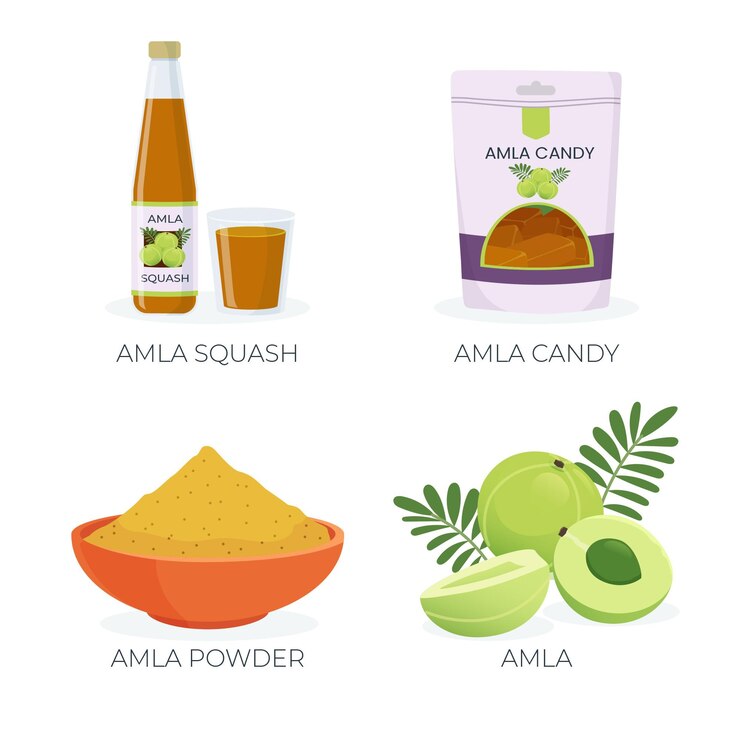 Vetor grátis coleta de elementos de frutas orgânicas de amla plana
