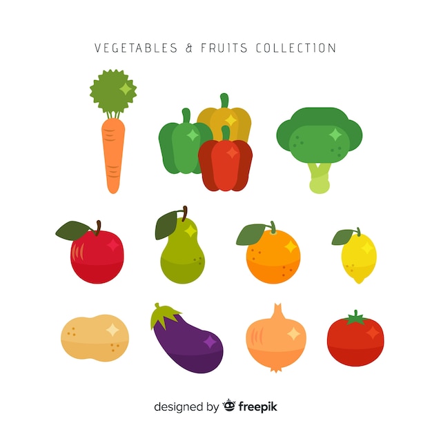 Vetor grátis coleta plana de frutas e vegetais