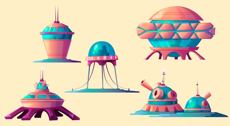 Vetor grátis colonização do espaço, conjunto de elementos de base cósmica.