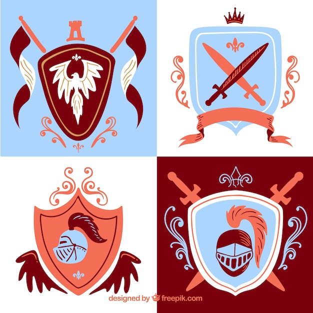 Vetor grátis coloque os emblemas vermelho e azul dos cavaleiros