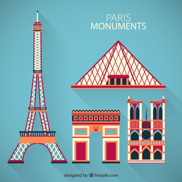 Vetor grátis colorido monumentos de paris
