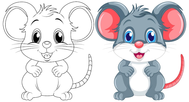 Vetor grátis colorindo desenho animado de rato fofo e sua cor