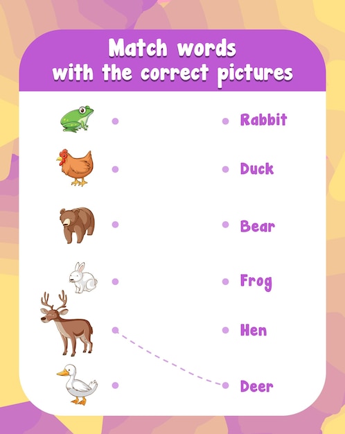 Vetor grátis combine as palavras com o modelo de planilha de imagens correto