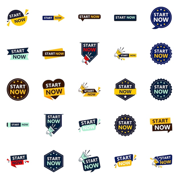 Vetor grátis comece agora 25 banners tipográficos atraentes para aumentar o engajamento
