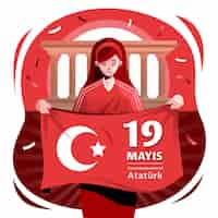 Vetor grátis comemoração plana do ataturk, ilustração do dia da juventude e do esporte