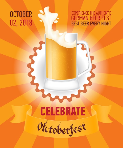 Vetor grátis comemore o design de cartaz laranja octoberfest