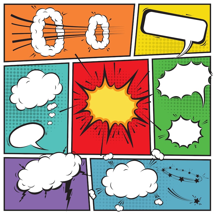 Vetor grátis comic speech bubbles and comic strip background vector illustration
