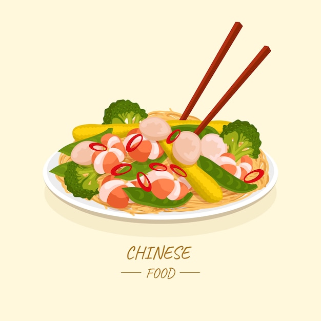 Comida chinesa de design plano desenhado à mão