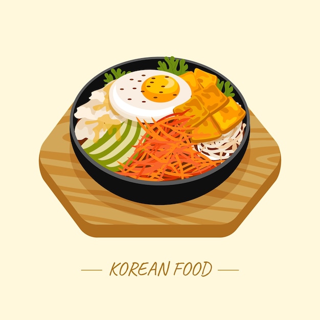 Comida coreana de design plano desenhado à mão