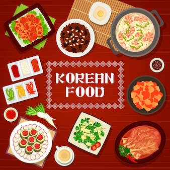 Comida da culinária coreana, menu de restaurante asiático