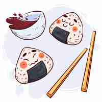Vetor grátis comida japonesa desenhada de mão