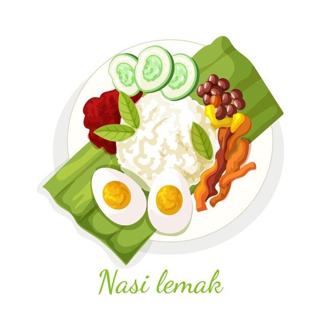 Comida nasi lemak detalhada ilustrada