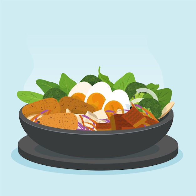 Comida tailandesa de design plano desenhado à mão