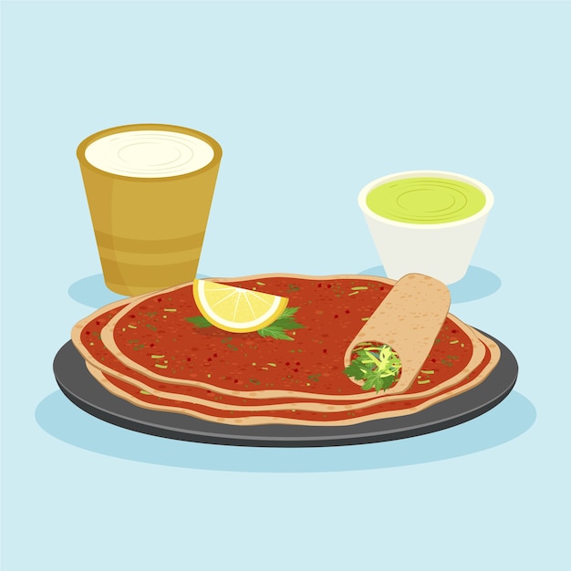 Comida turca de design plano desenhado à mão