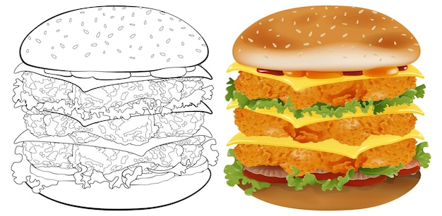 Vetor grátis comparação de esboços e ilustrações realistas de hambúrgueres