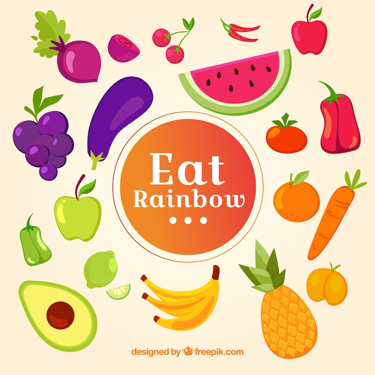 Vetor grátis composição colorida com comida saudável
