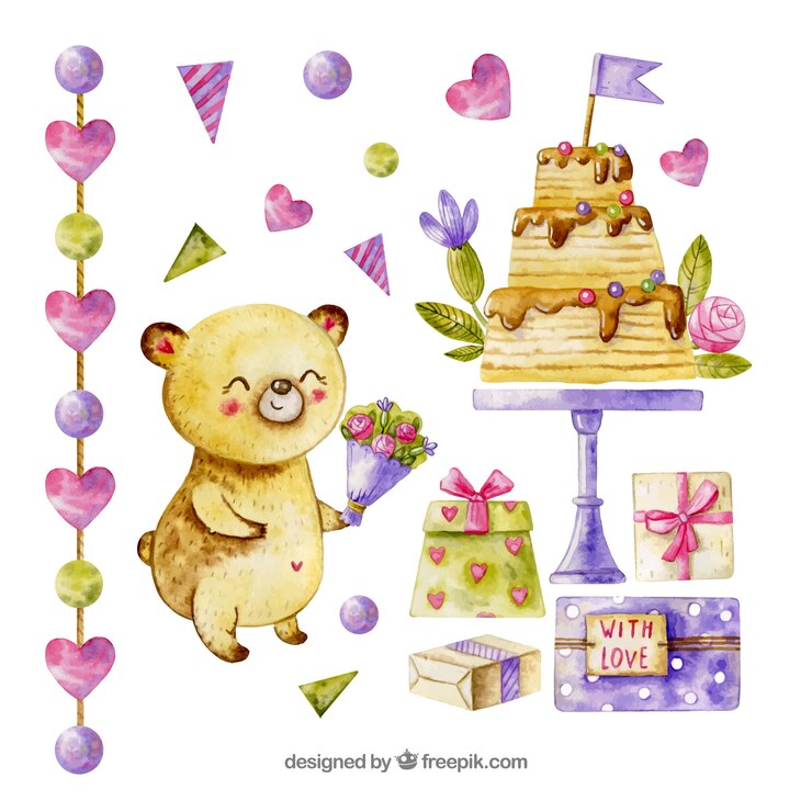 Vetor grátis composição de aniversário colorida com estilo encantador