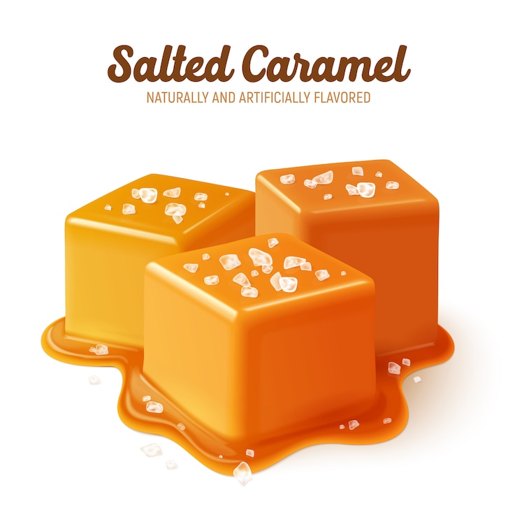 Vetor grátis composição de caramelo salgado colorida e realista com título com sabor natural e artificial