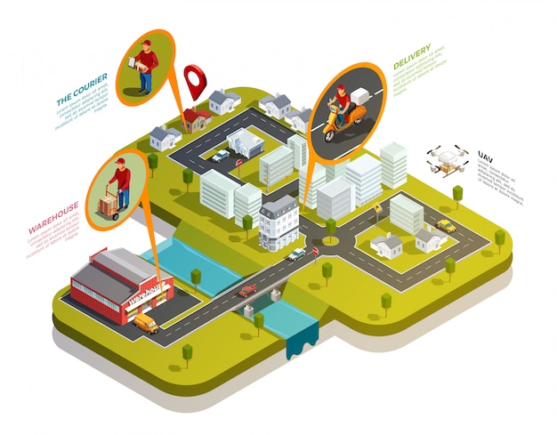 Composição de cidade isométrica de logística