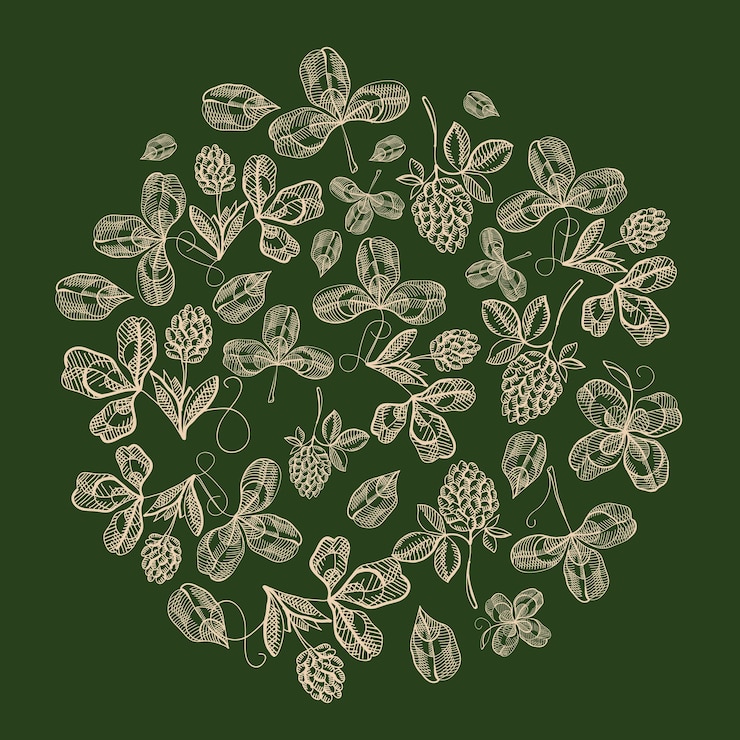 Vetor grátis composição de círculo natural do st. patricks day com folhas de trevo e ramos de lúpulo
