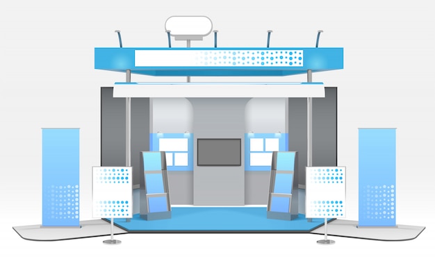 Composição de estande de exibição de publicidade realista