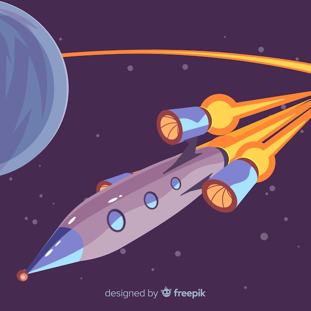 Composição de foguete espacial colorido com design plano