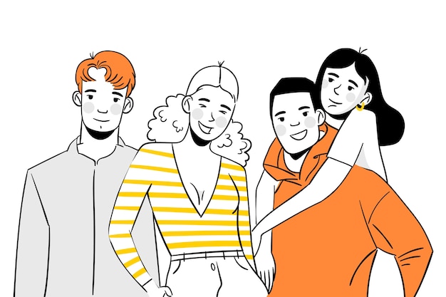 Composição de fundo de grupo de pessoas desenhada à mão