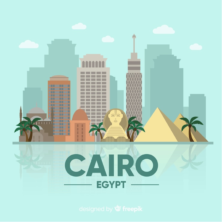 Vetor grátis composição de horizonte do cairo com design plano
