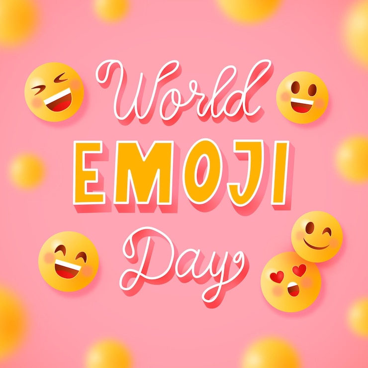 Vetor grátis composição de letras do dia mundial de emoji com emoticon