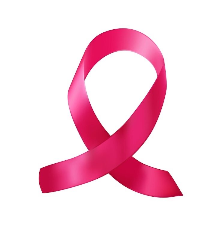 Vetor grátis composição de símbolo de câncer de fita realista com imagem isolada de fita rosa encaracolada na ilustração vetorial de fundo em branco