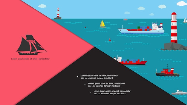 Vetor grátis composição de transporte marítimo plano