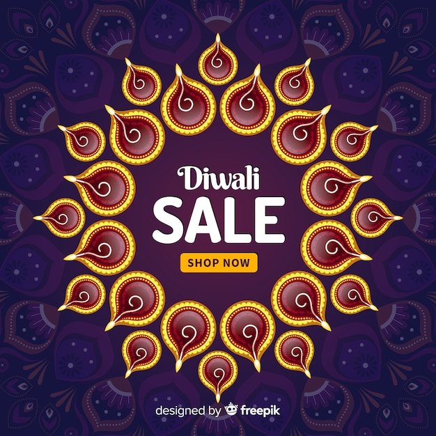 Composição de venda diwali colorido com design plano