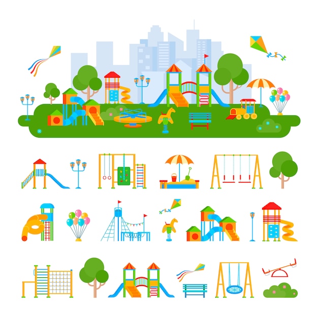 Vetor grátis composição do cenário de parque infantil plano
