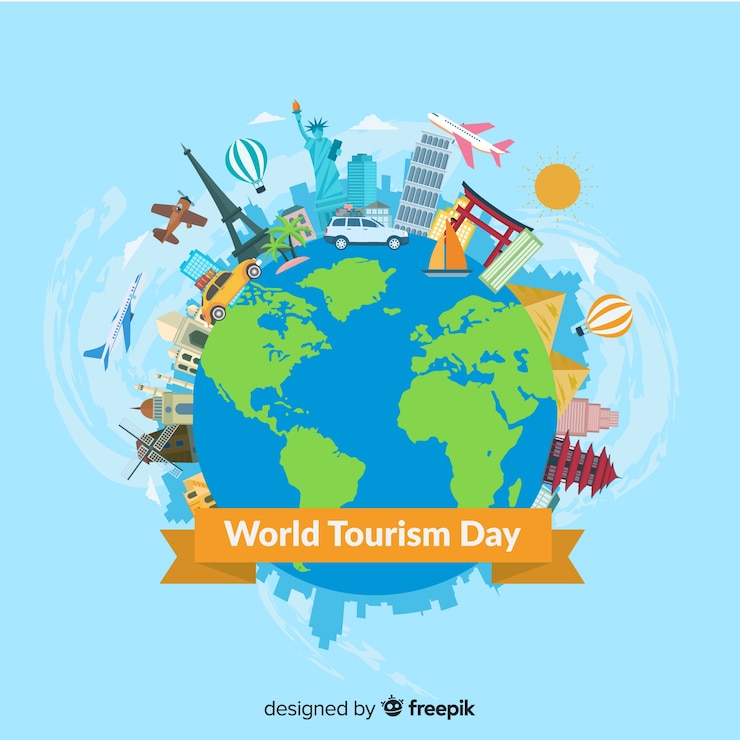 Vetor grátis composição do dia mundial do turismo moderno com design plano