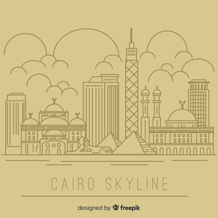 Vetor grátis composição do horizonte do cairo com estilo linear