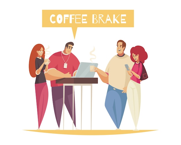 Vetor grátis composição do programador com personagens de rabiscos de programadores tomando café juntos ilustração vetorial