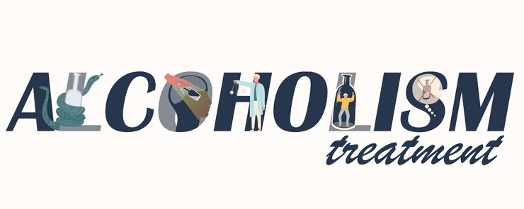 Vetor grátis composição do tratamento do alcoolismo com texto plano e ícones conceituais de pessoas em garrafas e ilustração vetorial de cobra verde