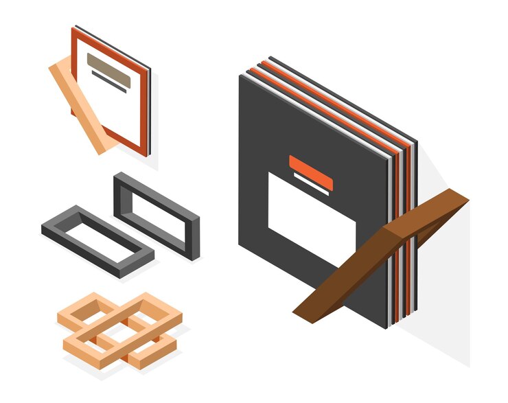 Vetor grátis composição isométrica da sala de armazenamento com ícones isolados de suportes de molduras e suportes de livros em ilustração vetorial de fundo em branco