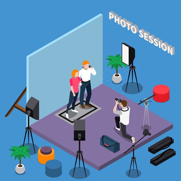 Composição isométrica da sessão de fotos
