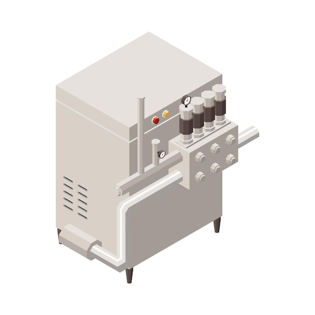 Composição isométrica de produção de leite com imagem isolada de instalação industrial na ilustração vetorial de fundo em branco