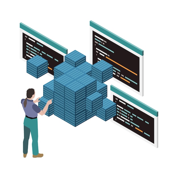 Vetor grátis composição isométrica de programação de cubos