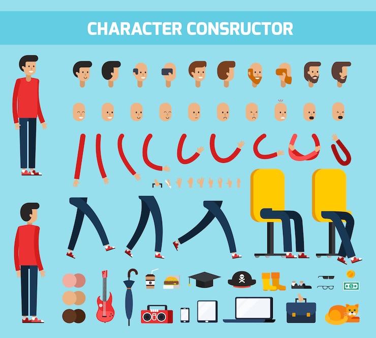 Vetor grátis composição plana de construtor de personagem masculino