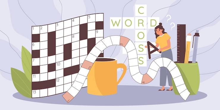 Vetor grátis composição plana de sudoku de palavras cruzadas com personagem feminina segurando carta com células e itens de papelaria lápis canetas ilustração vetorial